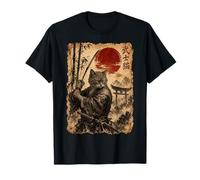 Samurai Cat Anime Japanese Art Funny Graphic Ukiyo-e Art Camiseta
