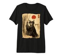 Samurai Cat Anime Japanese Art Funny Graphic Ukiyo-e Art Camiseta Premium