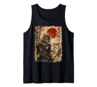 Samurai Cat Anime Japanese Art Funny Graphic Ukiyo-e Art Camiseta sin Mangas