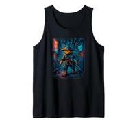 Samurai Cat Cyberpunk Paisaje Urbano Callejón Arte Camiseta sin Mangas