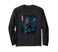 Samurai Cat Cyberpunk Paisaje Urbano Callejón Arte Manga Larga