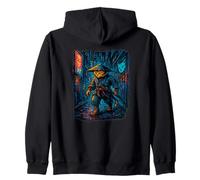 Samurai Cat Cyberpunk Paisaje Urbano Callejón Arte Sudadera con Capucha
