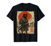 Samurai Cat Graphic Tee Warrior Vintage Japanese Art Anime Camiseta