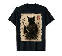 Samurai Cat Graphic Tee Warrior Vintage Japanese Art Anime Camiseta
