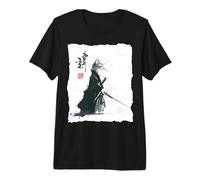 Samurai Cat Ink Art Estilo japonés Ukiyo-e Warrior Katana Camiseta Premium