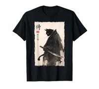 Samurai Cat Ink Art Japanese Katana Minimal Illustration Camiseta