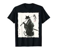 Samurai Cat Ink Art Japanese Warrior Minimal Design Camiseta