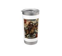 Samurai Cat Knight Riding Dinosaur Arte Japonés T Rex Vaso térmico de acero inoxidable de doble pared