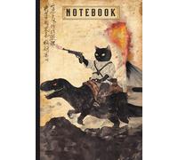Samurai Cat Notebook: Retro Dinosaur Rider with Volcano and Calligraphy Art, Lined Journal for Students, School, College, Teachers, and Fantasy Adventure Fans