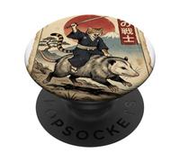 Samurai Cat Riding Zarigüeya Japonés Retro Art Vintage Japón PopSockets PopGrip Adhesivo