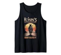Samurai Cat Ronin Camino Guerrero Puesta de sol Viaje Estilo Japonés Camiseta sin Mangas