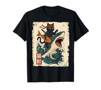 Samurai Cat Shirt - Retro Ninja Japanese Cat Shark Kanagawa Camiseta