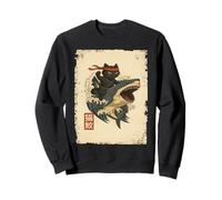 Samurai Cat Shirt - Retro Ninja Japanese Cat Shark Kanagawa Sudadera