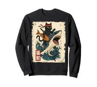 Samurai Cat Shirt - Retro Ninja Japanese Cat Shark Kanagawa Sudadera