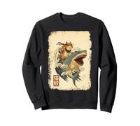 Samurai Cat Shirt - Retro Ninja Japanese Cat Shark Kanagawa Sudadera