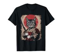 Samurai Cat Vintage Ukiyo-e Warrior Kanji Japan Anime Ink Camiseta