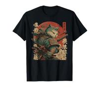Samurai Cat Warrior Anime Japonés Estilo Vintage Camiseta