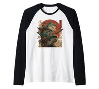 Samurai Cat Warrior Anime Japonés Estilo Vintage Camiseta Manga Raglan