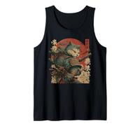 Samurai Cat Warrior Anime Japonés Estilo Vintage Camiseta sin Mangas