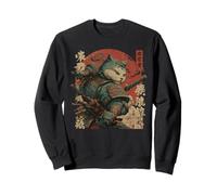 Samurai Cat Warrior Anime Japonés Estilo Vintage Sudadera