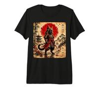 Samurai Cat Warrior Arte japonés Anime Gato Samurai Hombres Niños Camiseta Premium
