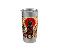 Samurai Cat Warrior Arte japonés Anime Gato Samurai Hombres Niños Vaso térmico de acero inoxidable de doble pared