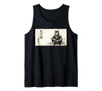 Samurai Cat Warrior Japanese Art Feline Katana Camiseta sin Mangas
