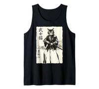 Samurai Cat Warrior Japanese Art Feline Katana Camiseta sin Mangas