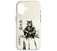 Samurai Cat Warrior Japanese Art Feline Katana Carcasa para iPhone 16