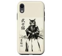 Samurai Cat Warrior Japanese Art Feline Katana Carcasa para iPhone XR