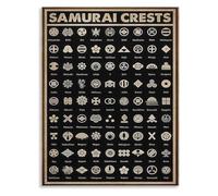 Samurai Crests Poster Japanese Family Emblems Canvas Wall Art Traditional Decor for Dojo Study and Bar(Framed,08x12inch(20x30cm))