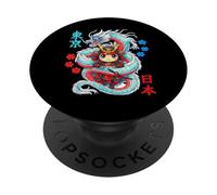 Samurai de Anime Kawaii Protegido por dragón japonés PopSockets PopGrip Adhesivo