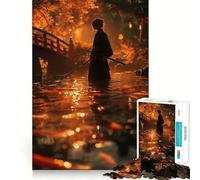 Samurai en un Estanque de Carpas koi en otoño, Rompecabezas de 1000 Piezas para Adolescentes, Mejora la Memoria, Calma, Escape, patrón de ensamblaje, cálida Sorpresa (38x26cm)