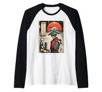 Samurai Esqueleto Japón Alien OVNI Divertido Arte Vintage Japonés Camiseta Manga Raglan