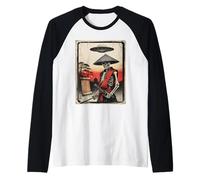 Samurai Esqueleto Japón OVNI Divertido Japonés Ukiyo-e Arte Camiseta Manga Raglan