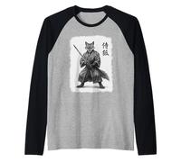 Samurai Fox Vintage Ukiyo-e Warrior Obra de arte gráfica Fox Art Camiseta Manga Raglan