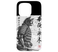 Samurái Gato Guerrero Ink Japanese Calligraphy Cat Art Carcasa para iPhone 15 Pro