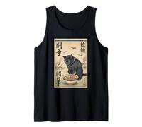 Samurai Gato Negro Comiendo Ramen Escena de Guerra Arte Edo Hombres Mujeres Camiseta sin Mangas