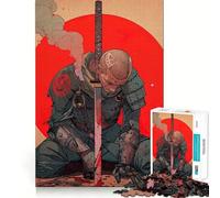 Samurái herido con Katana y Sol Rojo Rompecabezas de 1000 Piezas para Adultos Juego Que estimula la Mente Superficie Lisa y sin Rebabas Un pasatiempo Fascinante para los Momentos de Ocio (38x52cm)