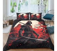Samurai japonés Impresión 3D DigitalAsesino para Dormitorio Funda De Edredón Funda Nórdica Juego De Cama Microfibra con Cremallera Y Funda De Almohada 3 Piezas King(220x240cm)