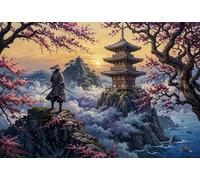Samurái japonés y Flores de Cerezo Puzzle De Madera 1000 Piezas Adultos Y Niños,Desafío,14 Años+ Sakura,Deco Pared,Regalo Ideal,Rompecabezas,Anti-estrés,Relax,Reto,Madera,Educativo (75x50cm)