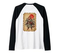 Samurai Monkey Anime de Arte japonés (en la Parte Posterior) Camiseta Manga Raglan
