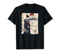 Samurai Mujer con Katana Sakura Monte Fuji Naciente Sol Camiseta