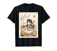 Samurai Ninja Cute Cat Ramen Bowl Japonés Acuarela Japón Camiseta