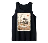 Samurai Ninja Cute Cat Ramen Bowl Japonés Acuarela Japón Camiseta sin Mangas