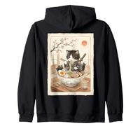 Samurai Ninja Cute Cat Ramen Bowl Japonés Acuarela Japón Sudadera con Capucha
