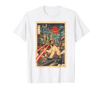Samurai Pug Giant Kaiju Laser Eyes Cyberpunk Arte Japonés Camiseta gráfica económica, Hombre, Blanco, XL