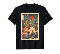 Samurai Pug Giant Kaiju Laser Eyes Cyberpunk Arte Japonés Camiseta gráfica económica, Hombre, Negro, S