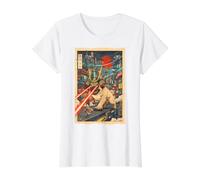 Samurai Pug Giant Kaiju Laser Eyes Cyberpunk Arte Japonés Camiseta gráfica económica, Mujer, Blanco, L