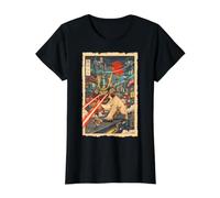Samurai Pug Giant Kaiju Laser Eyes Cyberpunk Arte Japonés Camiseta gráfica económica, Mujer, Negro, XL